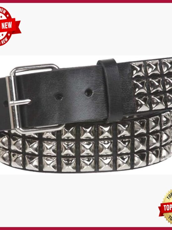 Three Row Studded Punk Rock Leather Belt - Snap On Buckle main image 4